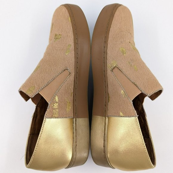 Free People Varsity Sneakers 8 Metallic Gold Calf Hair Leather Slip Ons Comfort - Picture 8 of 13